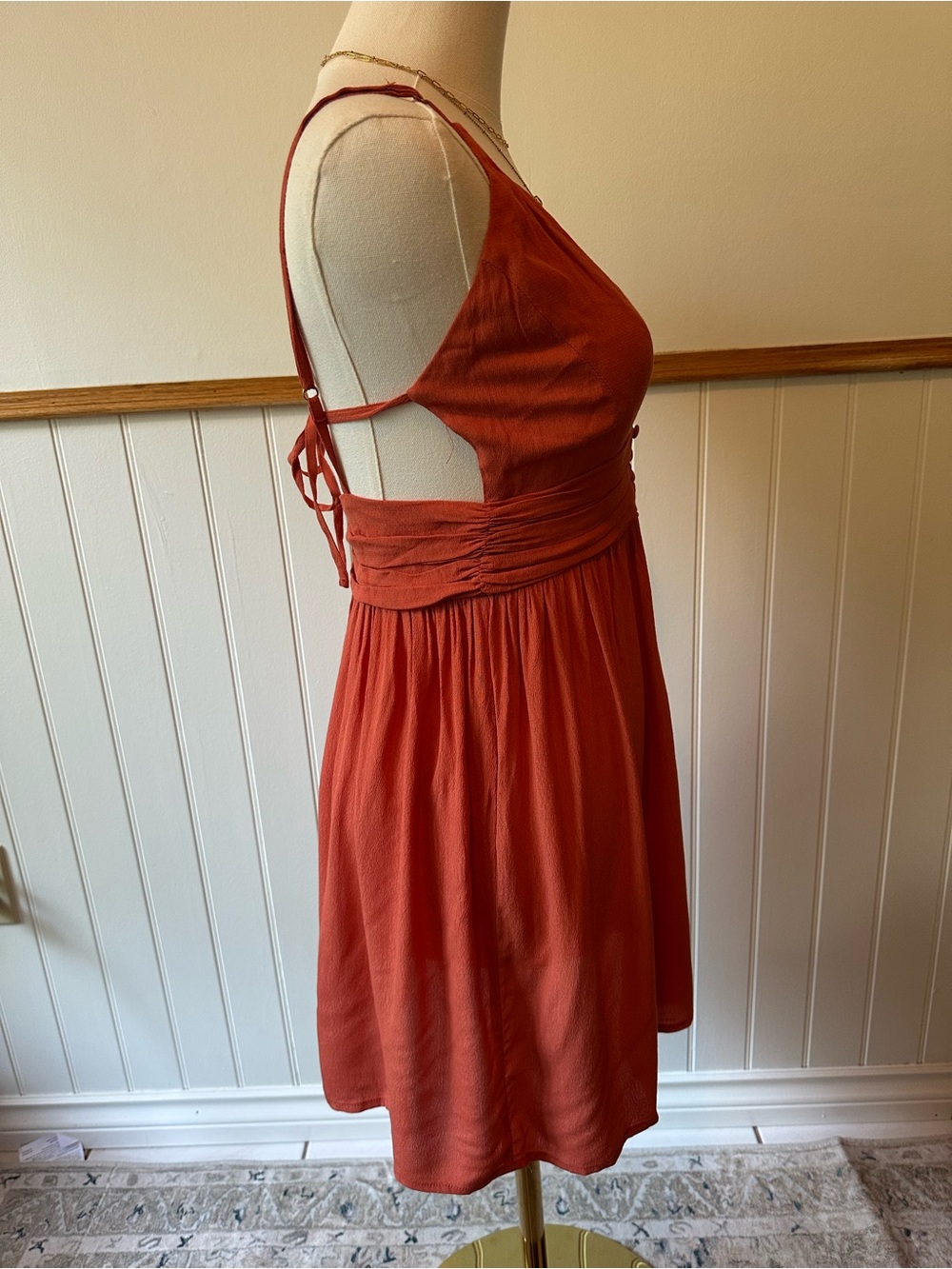 Woven Rust Tie-Back Mini Dress – Size Small (NWT) - Picture 5 of 9